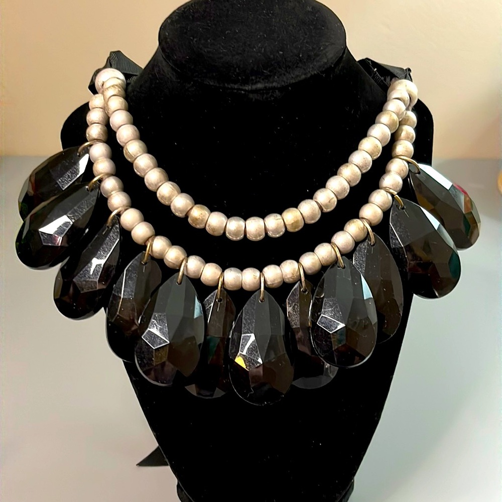 Silver and Black Chunky Tear Drop Necklace